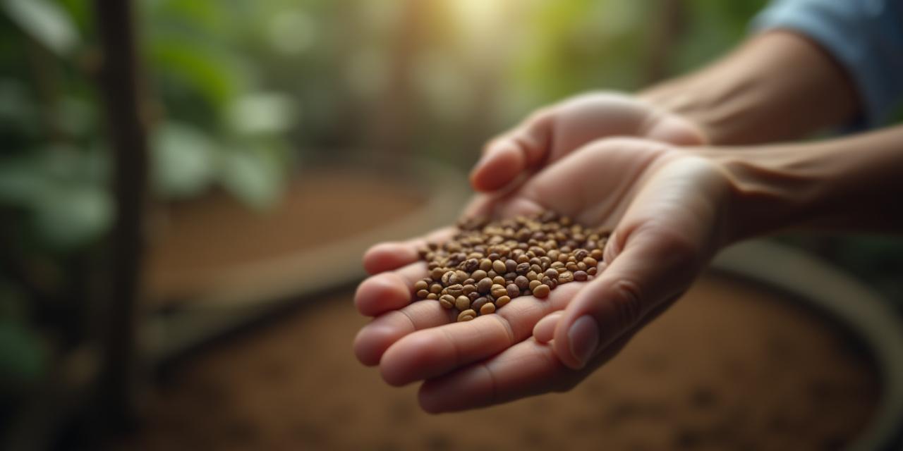 Grano de café siendo evaluado en una mano, representando la optimización de la cadena de suministro.